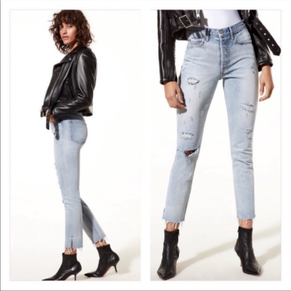 GRLFRND Karolina Daddy Don’t Cry Raw Hem Jeans